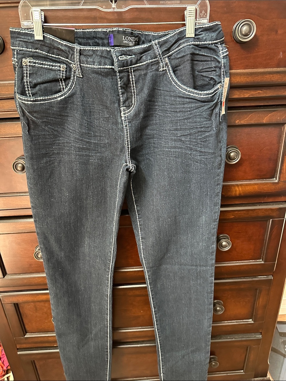 London Times Black Skinny Jeans with Contrast Stitching